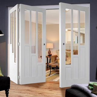 Image: Three Folding Doors & Frame Kit - Coventry 2+1 Folding Door- Clear Glass - White Primed