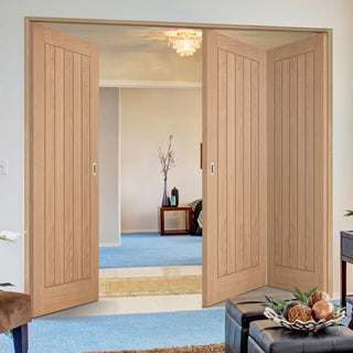 Image: Three Folding Doors & Frame Kit - Belize Oak 2+1 Folding Door - Prefinished