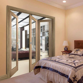 Image: Three Folding Doors & Frame Kit - Pattern 10 Oak 2+1 - Clear Glass - Prefinished