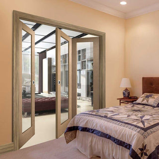 Image: Bespoke Thrufold Pattern 10 1L Oak Glazed Folding 2+1 Door - Prefinished