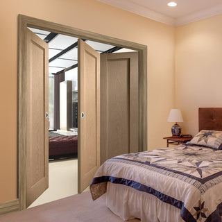 Image: Three Folding Doors & Frame Kit - Pattern 10 Oak 2 Panel 2+1 - Prefinished