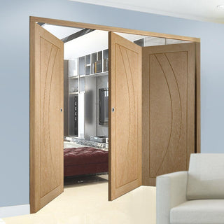Image: Three Folding Doors & Frame Kit - Salerno Oak Flush 2+1 - Unfinished