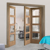 Three Folding Doors & Frame Kit - Shaker Oak 4 Pane 2+1 - Clear Glass - Unfinished