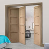 Three Folding Doors & Frame Kit - Shaker Oak 4 Panel Solid 2+1 - Unfinished