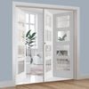 Three Folding Doors & Frame Kit - Shaker 4 Pane 2+1 - Clear Glass - White Primed