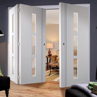 Image: Three Folding Doors & Frame Kit - Sierra Blanco 2+1 - Frosted Glass - White Painted