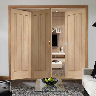 Image: Bespoke Thrufold Suffolk Oak Folding 2+1 Door - Vertical Lining