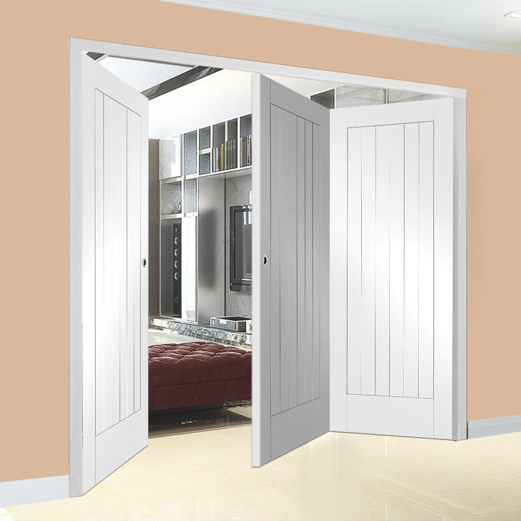 Three Folding Doors & Frame Kit - Suffolk Flush 2+1 - White Primed