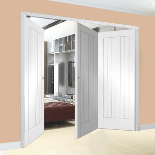 Image: Bespoke Thrufold Suffolk Flush White Primed Folding 2+1 Door