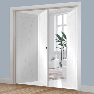 Image: Bespoke Thrufold Verona White Primed Flush Folding 2+1 Door