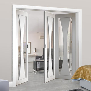 Image: Bespoke Thrufold Verona White Primed Glazed Folding 2+1 Door