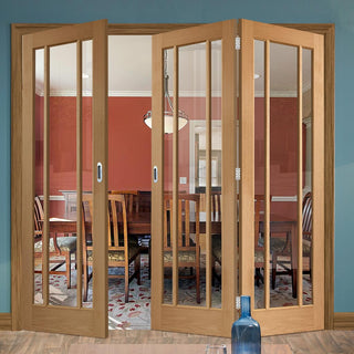 Image: Bespoke Thrufold Worcester Oak 3 Pane Glazed Folding 2+1 Door - Prefinished