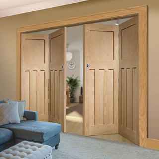 Image: Bespoke Thrufold DX 1930'S Oak Panel Folding 2+2 Door - Prefinished