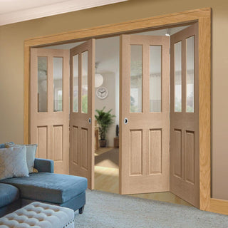 Image: Bespoke Thrufold Malton Oak Glazed Folding 2+2 Door - No Raised Mouldings - Prefinished