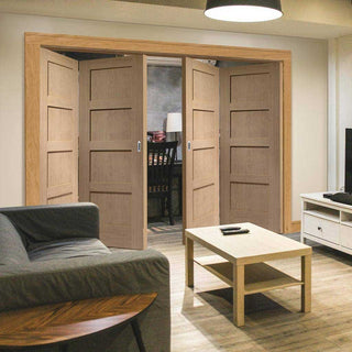 Image: Bespoke Thrufold Shaker Oak 4 Panel Folding 2+2 Door - Prefinished