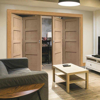 Image: Four Folding Doors & Frame Kit - Shaker Oak 4 Panel 2+2 - Prefinished