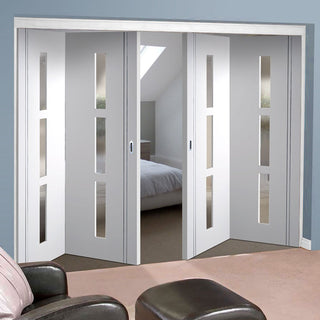 Image: Four Folding Doors & Frame Kit - Sierra Blanco 2+2 - Frosted Glass - White Painted