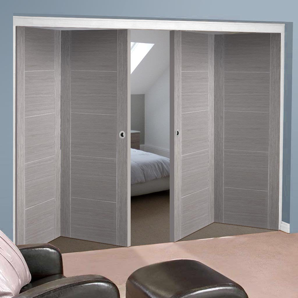 Four Folding Doors & Frame Kit - Vancouver Light Grey 2+2 - Prefinished