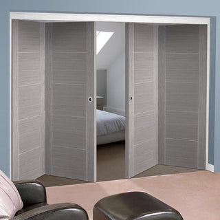 Image: Four Folding Doors & Frame Kit - Vancouver Light Grey 2+2 - Prefinished