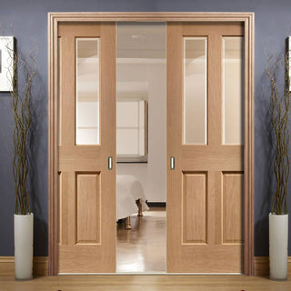 Image: Bespoke Malton Oak Glazed Double Pocket Door - No Raised Mouldings - Prefinished