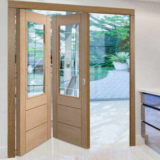 Image: Bespoke Thrufold Palermo Oak 2XG Glazed Folding 2+0 Door