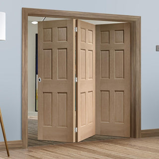 Image: Bespoke Thrufold Colonial Oak 6 Panel Folding 3+0 Door - No Raised Mouldings