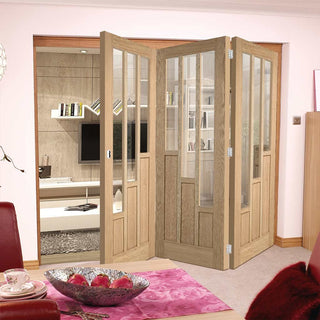 Image: Three Folding Doors & Frame Kit - Coventry Contemporary Oak 3+0 - Clear Glass