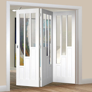 Image: Three Folding Doors & Frame Kit - Coventry 3+0 - Clear Glass - White Primed