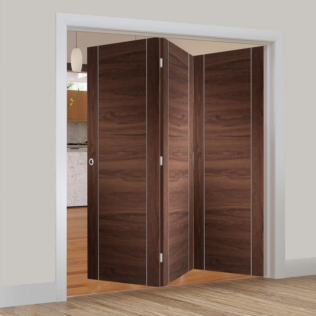 Bespoke Thrufold Forli Walnut Flush Folding 3+0 Door - Aluminium Inlay - Prefinished