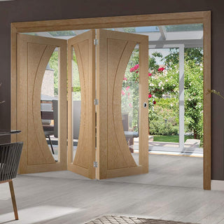 Image: Three Folding Doors & Frame Kit - Salerno Oak 3+0 - Clear Glass - Unfinished