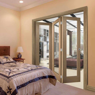 Image: Three Folding Doors & Frame Kit - Pattern 10 Oak 3+0 - Clear Glass - Prefinished