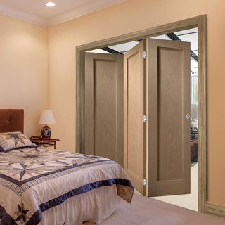 Image: Three Folding Doors & Frame Kit - Pattern 10 Oak 2 Panel 3+0 - Unfinished