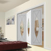 Three Folding Doors & Frame Kit - Pesaro Flush 3+0 - Clear Glass - White Primed