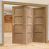 Three Folding Doors & Frame Kit - Shaker Oak 4 Panel Solid 3+0 - Unfinished