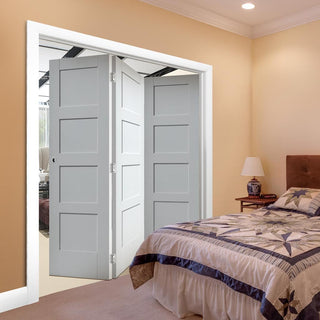 Image: Bespoke Thrufold Shaker 4P White Primed Folding 3+0 Door