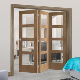 Image: Bespoke Thrufold Shaker Oak 4 Pane Glazed Folding 3+0 Door