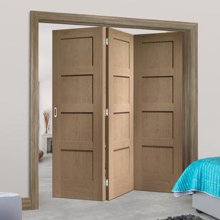 Image: Bespoke Thrufold Shaker Oak 4 Panel Folding 3+0 Door