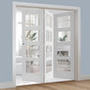 Three Folding Doors & Frame Kit - Shaker 4 Pane 3+0 - Clear Glass - White Primed