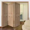 Three Folding Doors & Frame Kit - Victorian Oak 4 Panel 3+0 - No Raised Mouldings - Prefinished