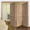 Three Folding Doors & Frame Kit - Victorian Oak 4 Panel 3+0 - No Raised Mouldings - Prefinished