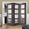 Three Folding Doors & Frame Kit - Vancouver 4 Pane Ash Grey 3+0 - Clear Glass - Prefinished