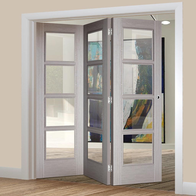Three Folding Doors & Frame Kit - Vancouver Light Grey 3+0 - Clear Glass - Prefinished