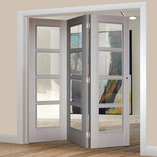 Image: Three Folding Doors & Frame Kit - Vancouver Light Grey 3+0 - Clear Glass - Prefinished