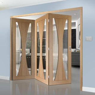 Image: Three Folding Doors & Frame Kit - Verona Oak 3+0 - Clear Glass - Prefinished