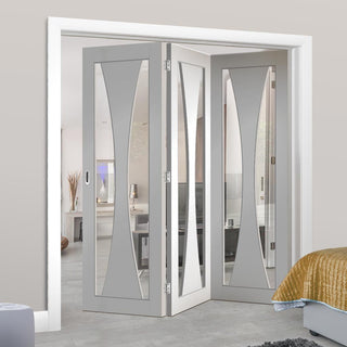 Image: Bespoke Thrufold Verona White Primed Glazed Folding 3+0 Door