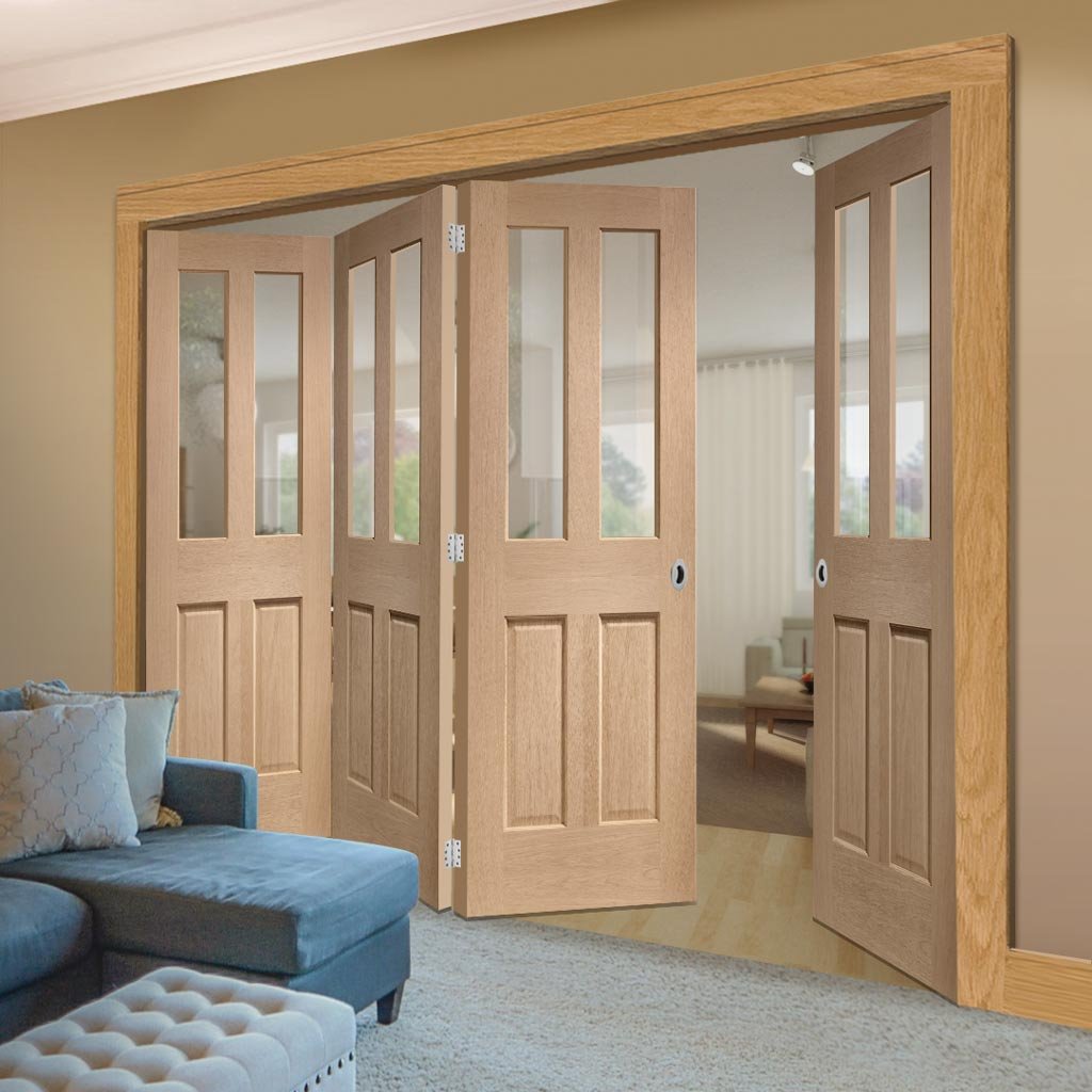 Bespoke Thrufold Malton Oak Glazed Folding 3+1 Door - No Raised Mouldings - Prefinished