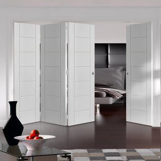 Image: Four Folding Doors & Frame Kit - Palermo Flush 3+1 - White Primed