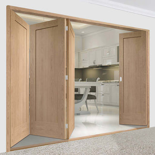 Image: Four Folding Doors & Frame Kit - Pattern 10 Oak 2 Panel 3+1 - Unfinished