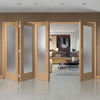 Four Folding Doors & Frame Kit - Pattern 10 Shaker Oak 3+1 - Obscure Glass - Unfinished