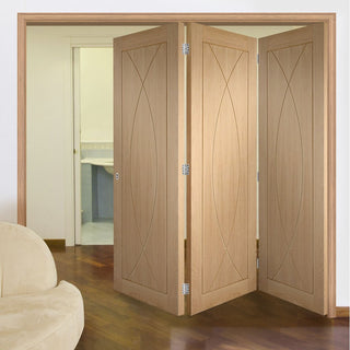 Image: Bespoke Thrufold Pesaro Oak Flush Folding 3+0 Door - Prefinished